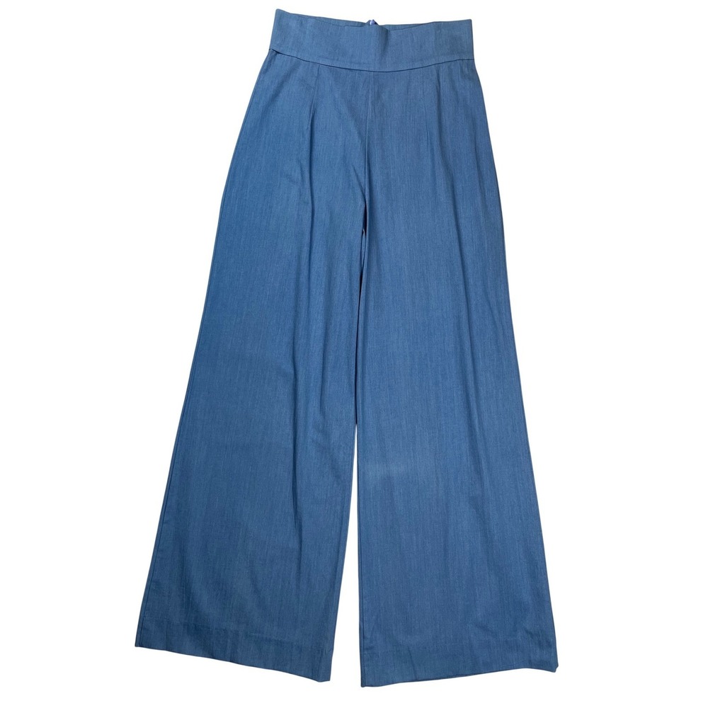 Never A Wallflower Trousers Women S Blue High Rise Wide Leg Chambray Style